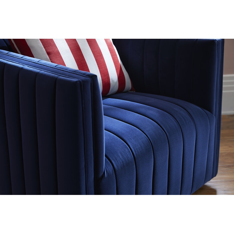 Sapphire Navy Swivel Glove Chair in Luxurious Leather and Wood