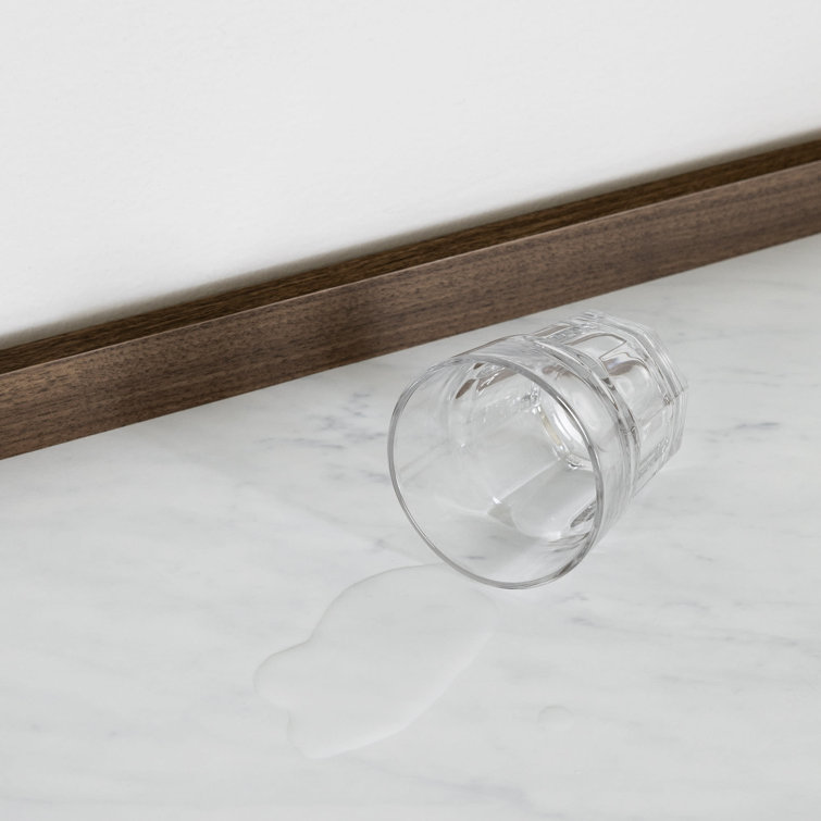 Natural Walnut and Faux Carrara Marble Mid-Century Glam Cabinet