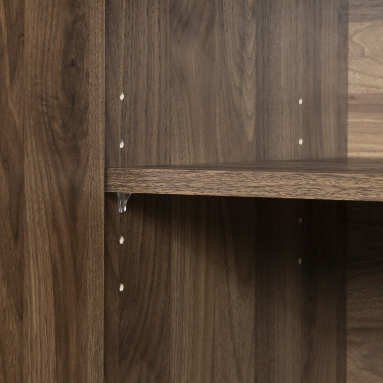 Natural Walnut and Faux Carrara Marble Mid-Century Glam Cabinet