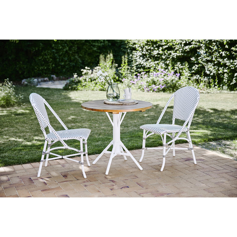 Sofie White/Cappuccino Dots Handwoven Outdoor Dining Side Chair