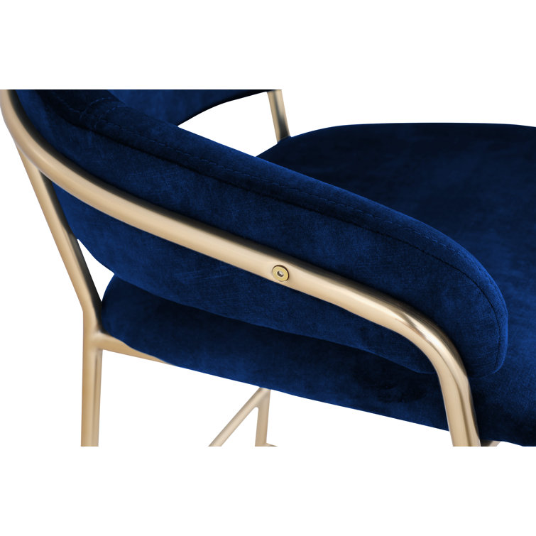 Yara Navy Velvet Counter Stool with Brushed Brass Finish