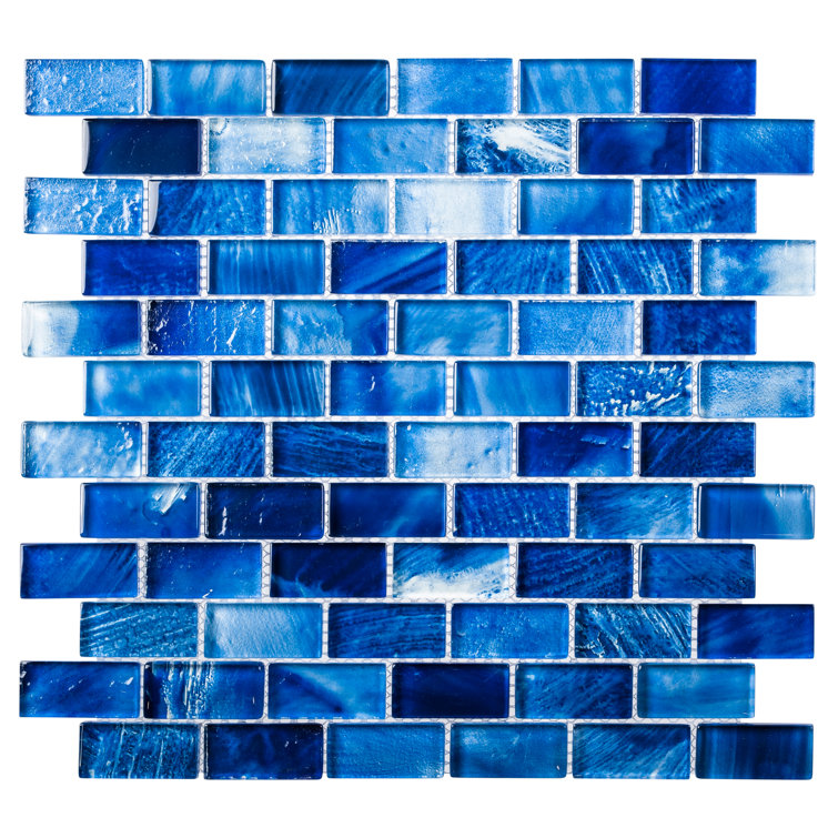 Cerulean Blue Polished Glass Mosaic Tile Sheet