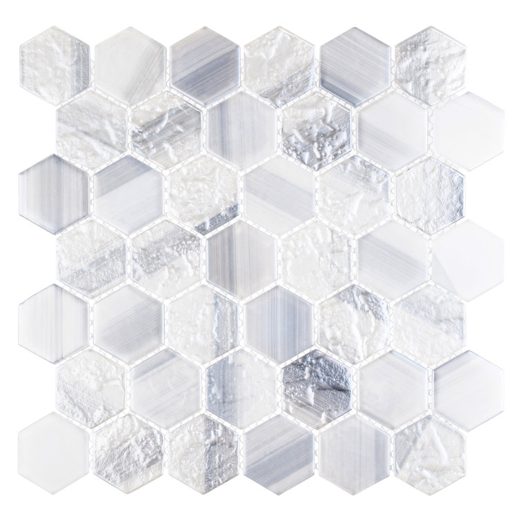 Vexel Hexagon Polished Glass Mosaic Tile Sheet for Bathroom and Outdoor