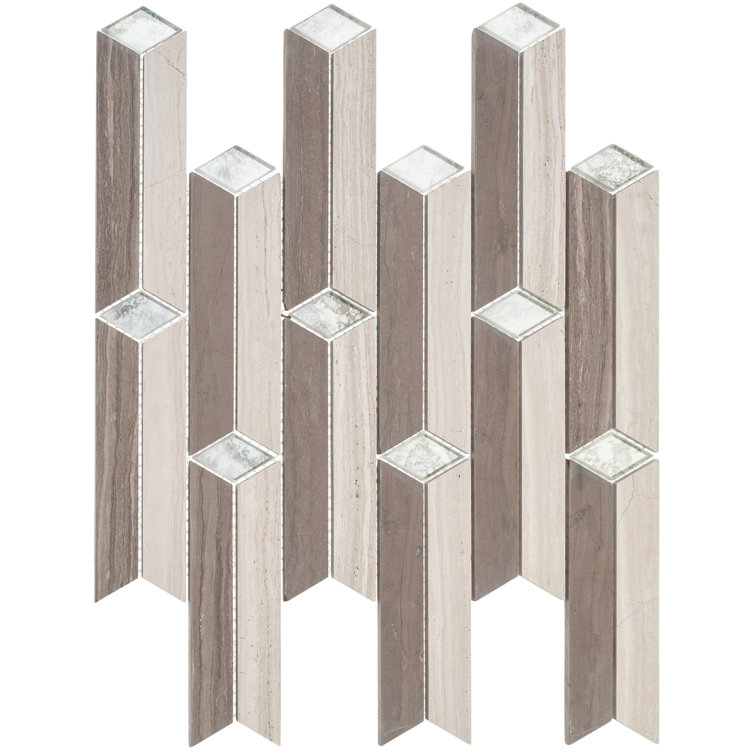 Qollum 1" x 9" Glass and Marble Look Mosaic Tile