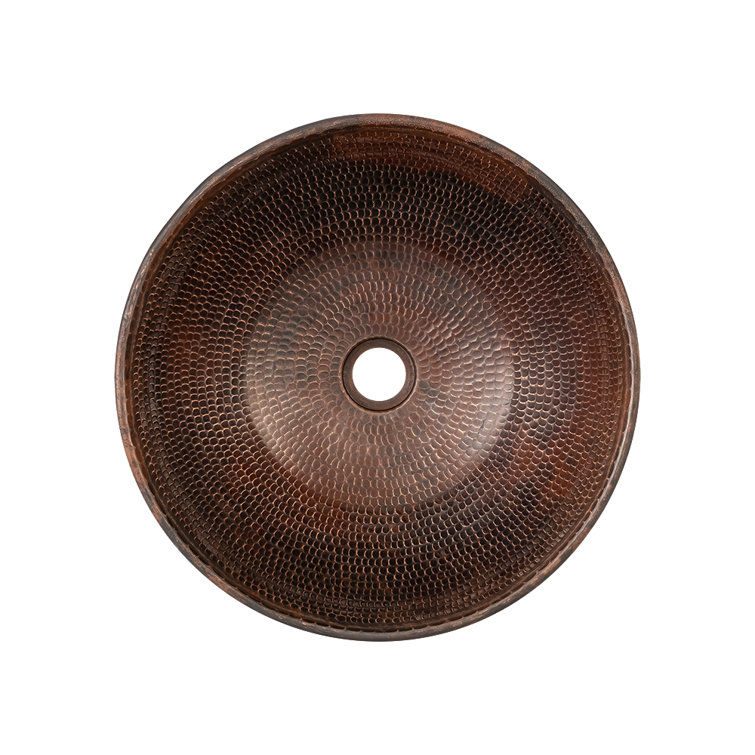 15" Round Hammered Copper Vessel Sink with Wired Rim
