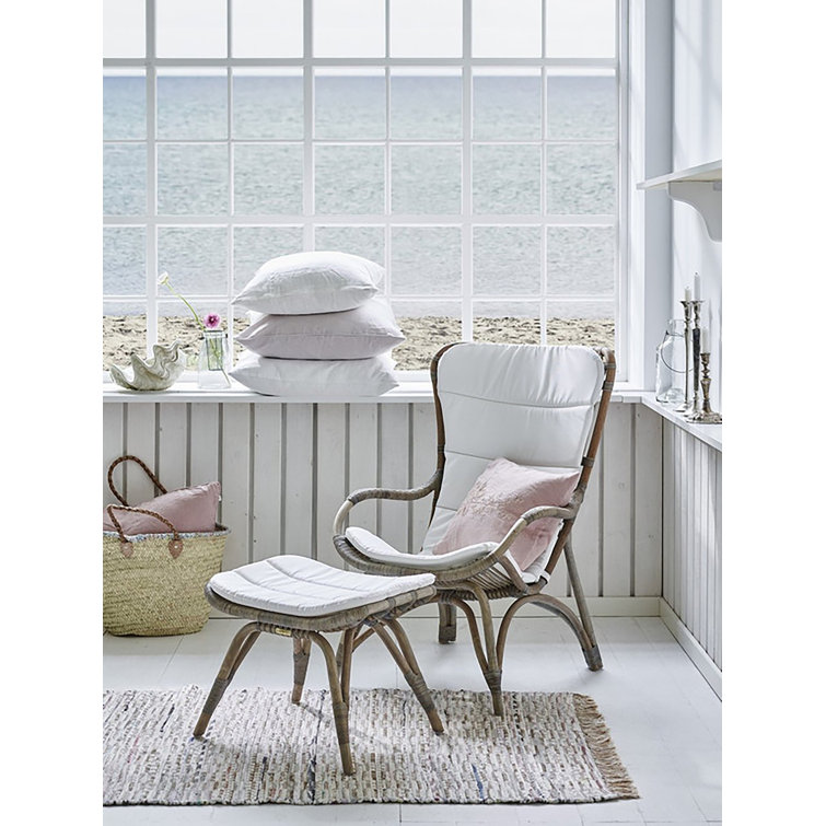 Taupe Grey Handcrafted Rattan Highback Lounge Chair & Footstool