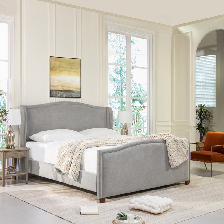 Carmen King Silver Grey Upholstered Pine Bed Frame