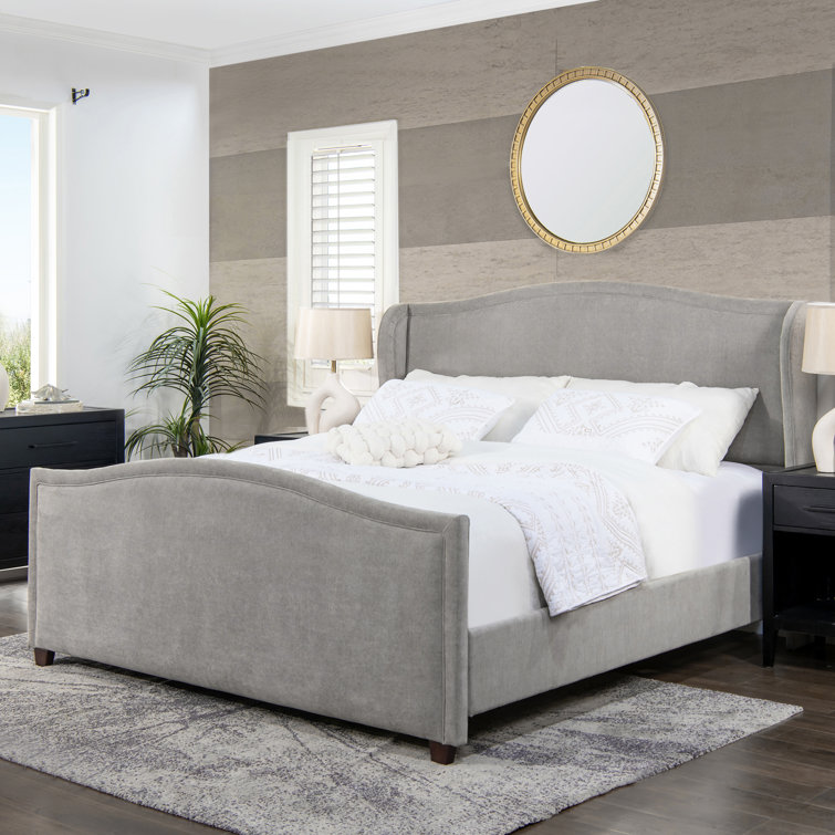 Carmen King Silver Grey Upholstered Pine Bed Frame