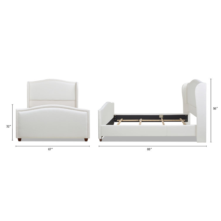 Carmen Antique White Pine King Bed with Upholstered Wingback Headboard