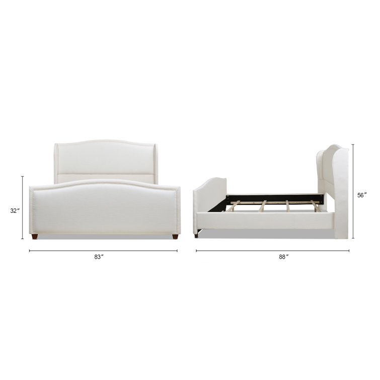 Carmen Antique White Pine King Bed with Upholstered Wingback Headboard