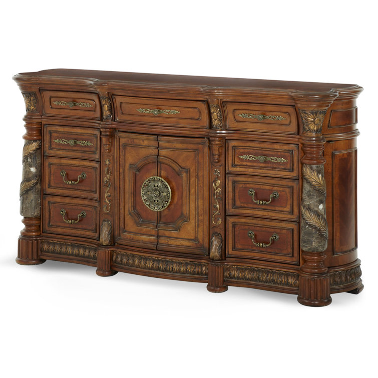 Villa Valencia Brown Traditional 75.5'' Dresser with Marble Accents