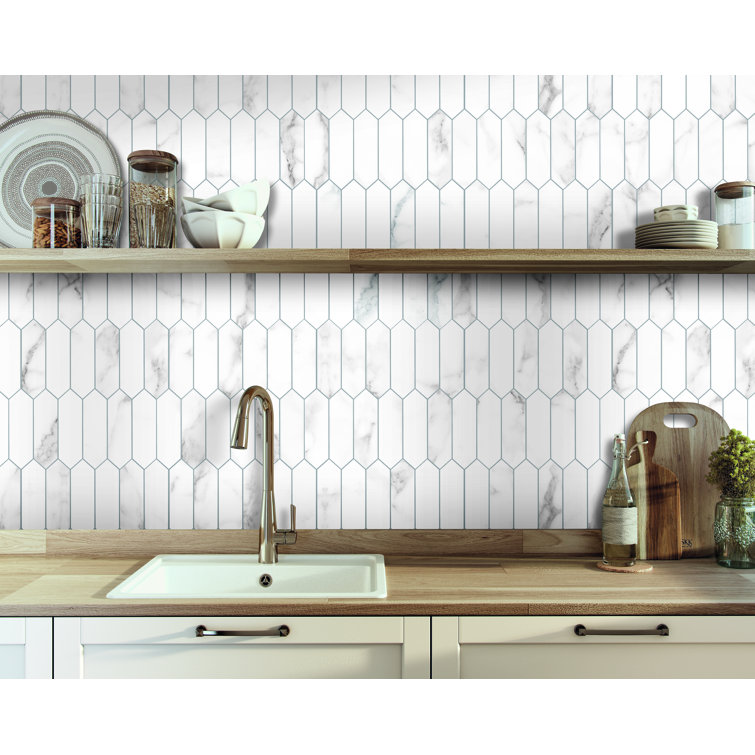 Marble White Hexagonal Stone Composite Peel & Stick Mosaic Tile