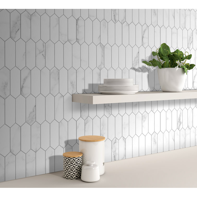 Marble White Hexagonal Stone Composite Peel & Stick Mosaic Tile