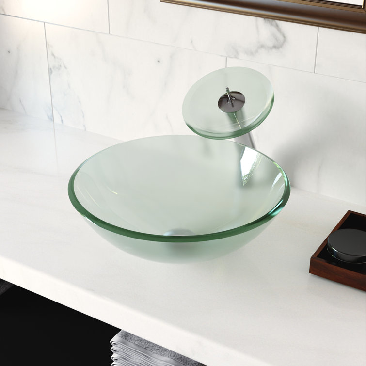 Frosted Glass Circular Above-Counter Vessel Sink
