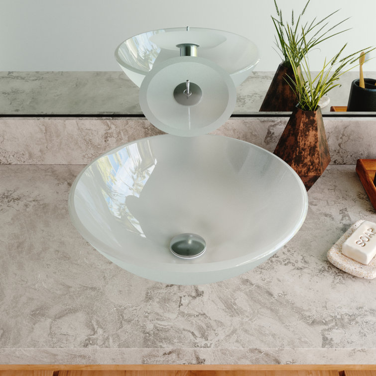 Frosted White Glass Circular Vessel Bathroom Sink