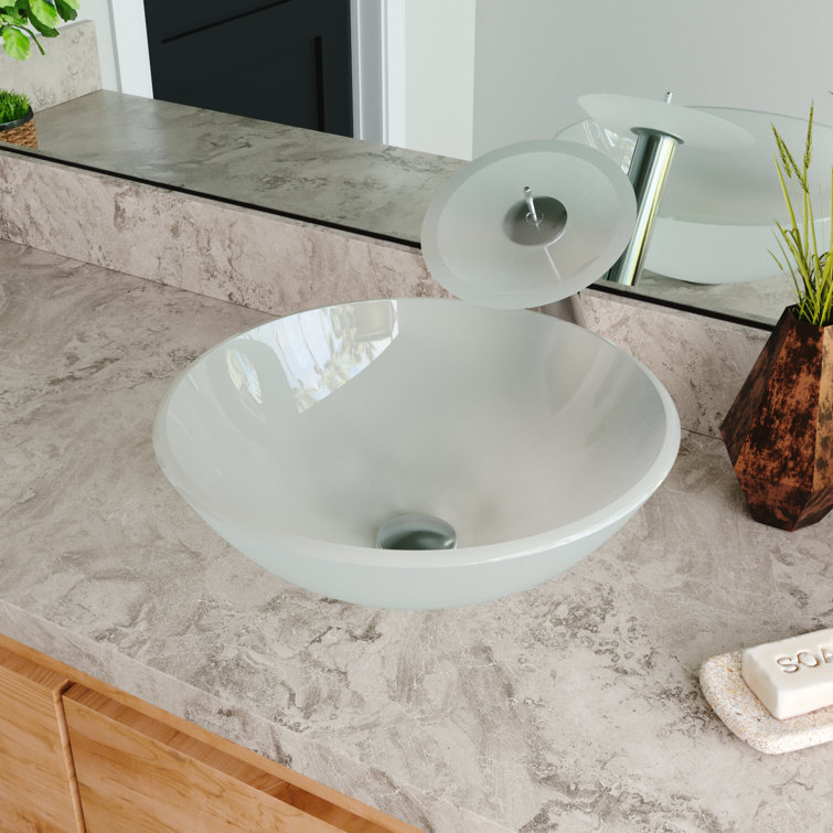 Frosted White Glass Circular Vessel Bathroom Sink