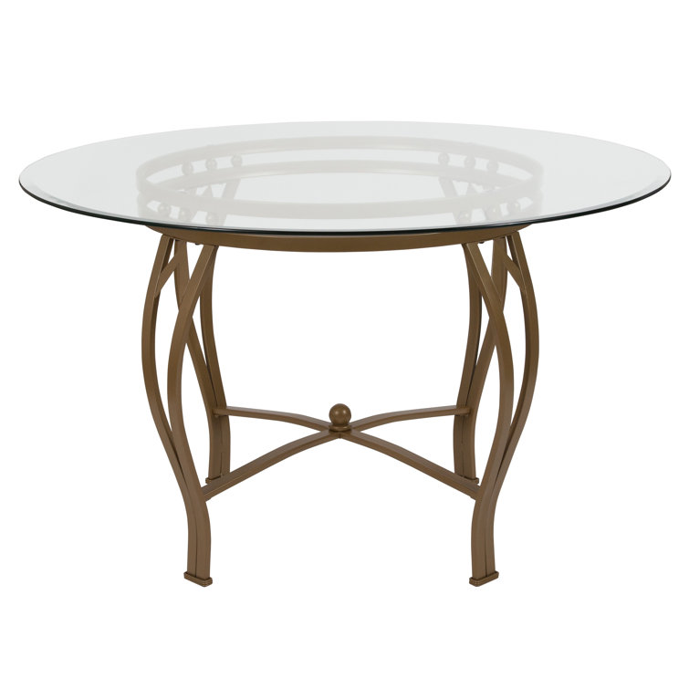 Elegant 48" Round Glass Dining Table with Matte Gold Base