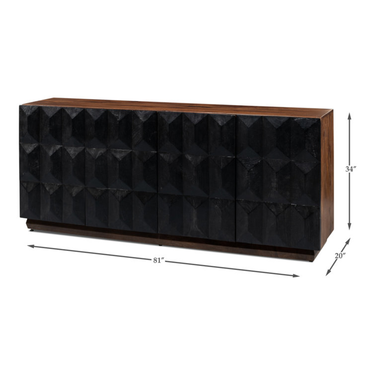Megan 81'' Black and Brown Solid Wood Sideboard