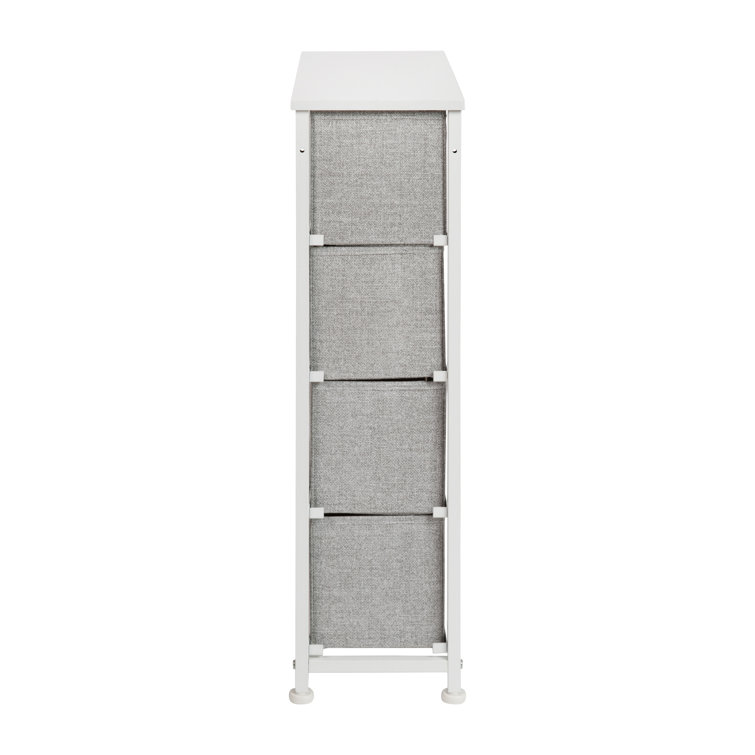 Slimline White Cast Iron Frame Dresser with Light Gray Fabric Drawers