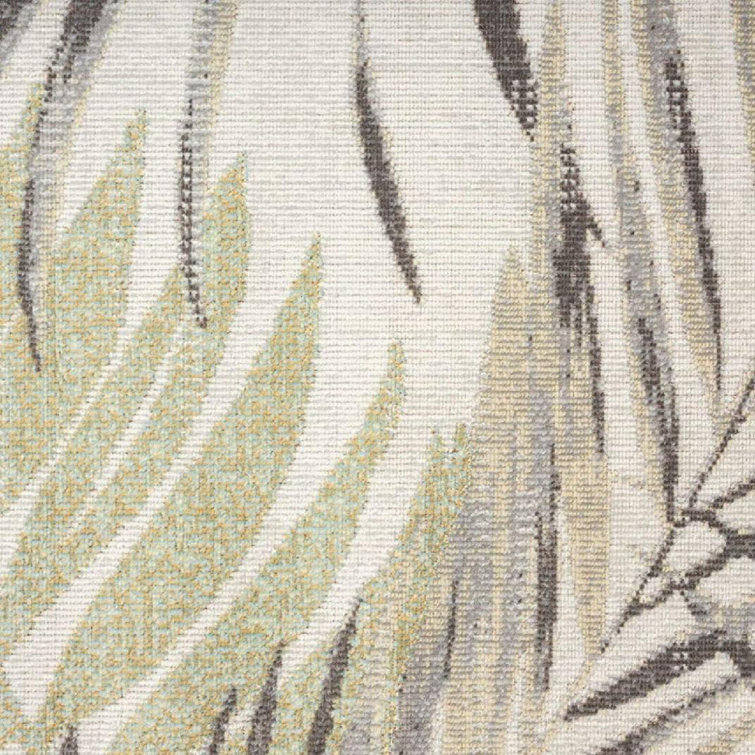 Ivory & Green Tropical Leaf Reversible 5' x 7' Synthetic Area Rug