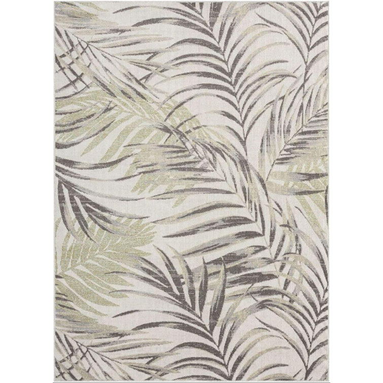 Ivory & Green Tropical Leaf Reversible 5' x 7' Synthetic Area Rug