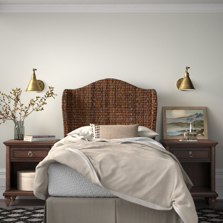 Nadine Transitional Winged Banana Leaf Fiber Twin Headboard in Rich Brown