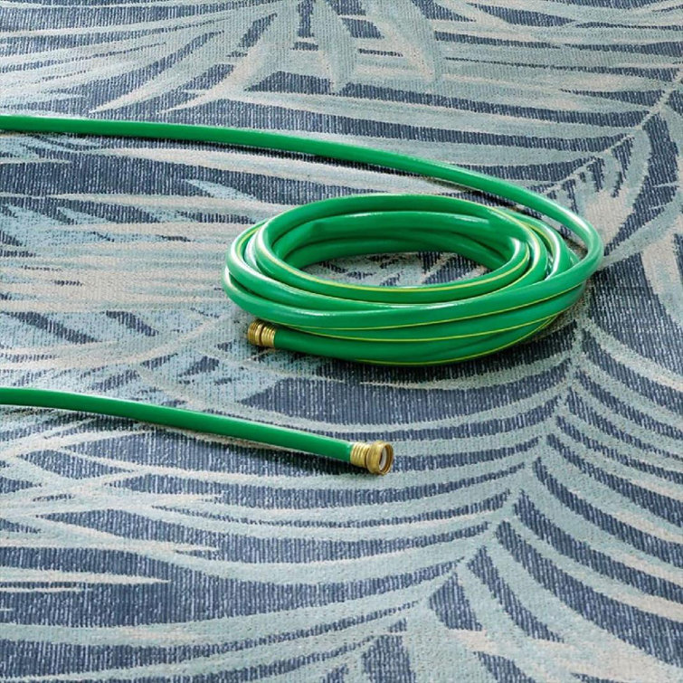 Navy Blue and Aqua Palm Leaf 8' x 10' Indoor/Outdoor Rug