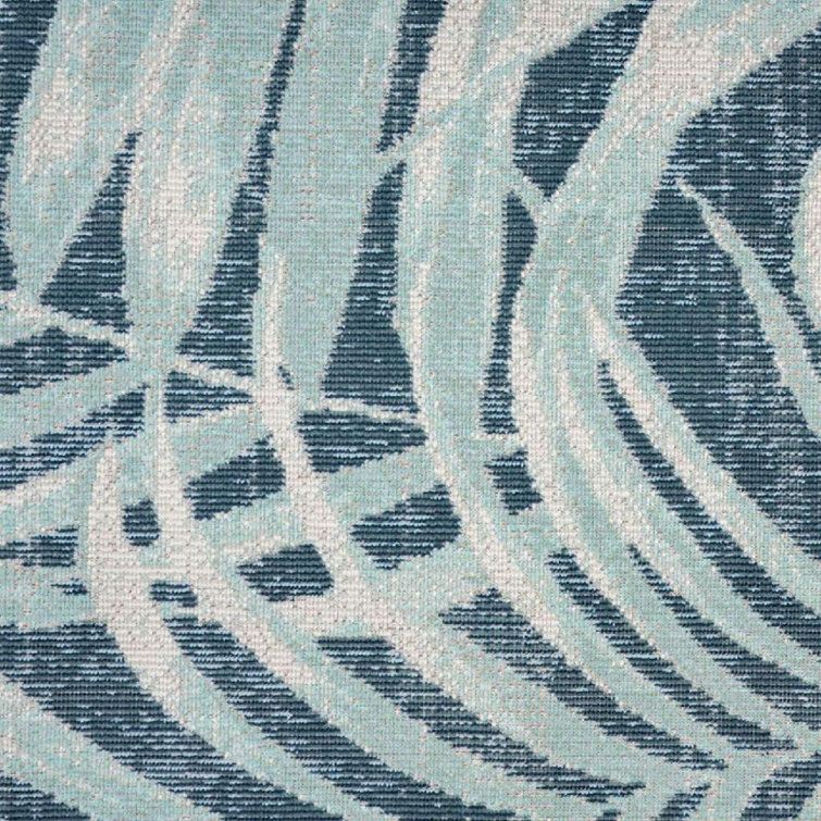 Navy Blue and Aqua Palm Leaf 8' x 10' Indoor/Outdoor Rug