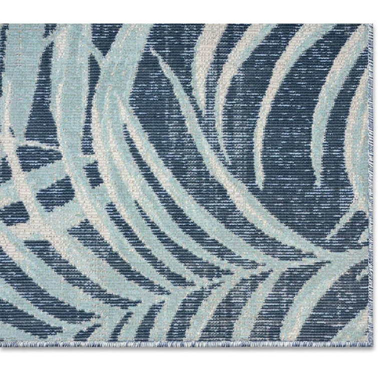 Navy Blue and Aqua Palm Leaf 8' x 10' Indoor/Outdoor Rug