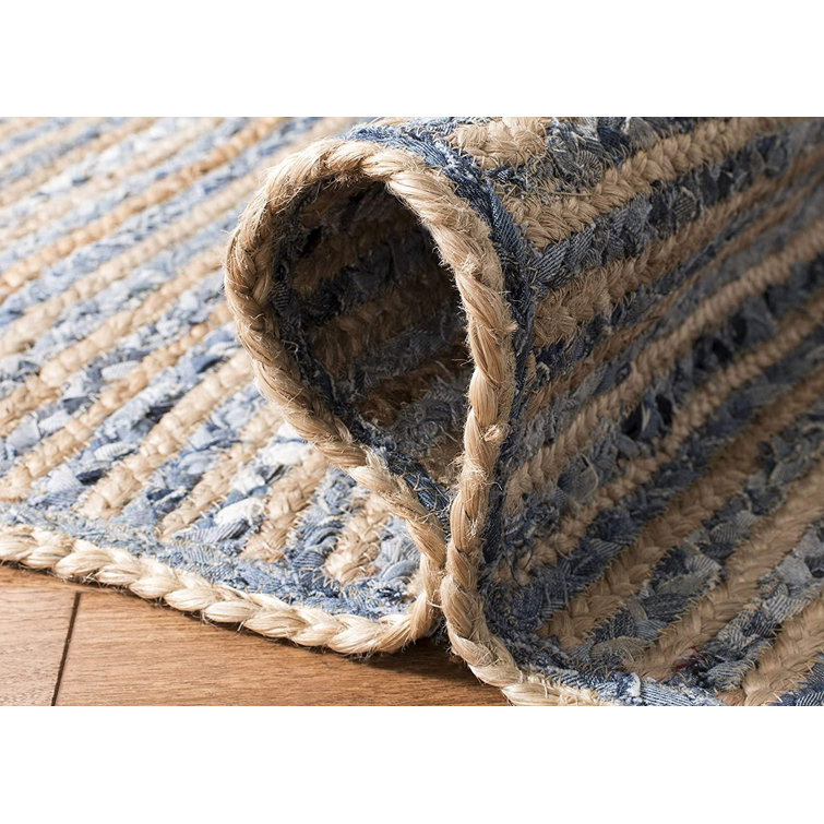 Coastal Breeze Blue Handwoven Jute Runner Rug - 27" x 8"
