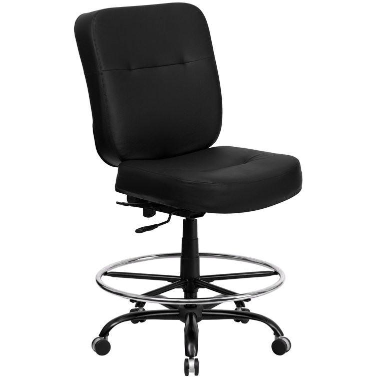 Black Leather High Back Adjustable Drafting Chair with Swivel