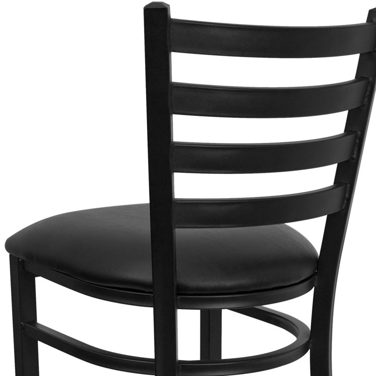 Elegant Black Metal Ladder Back Barstool with Vinyl Seat