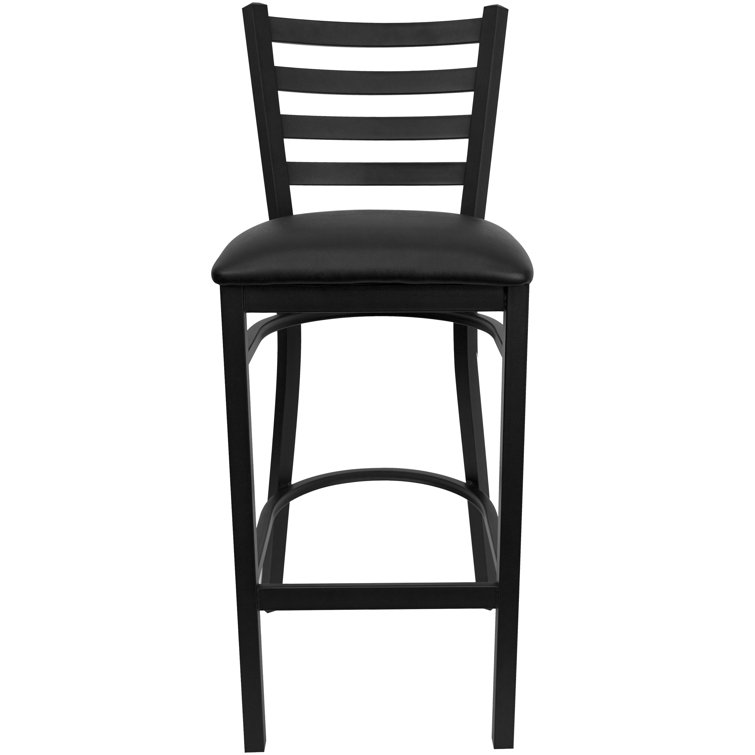 Elegant Black Metal Ladder Back Barstool with Vinyl Seat