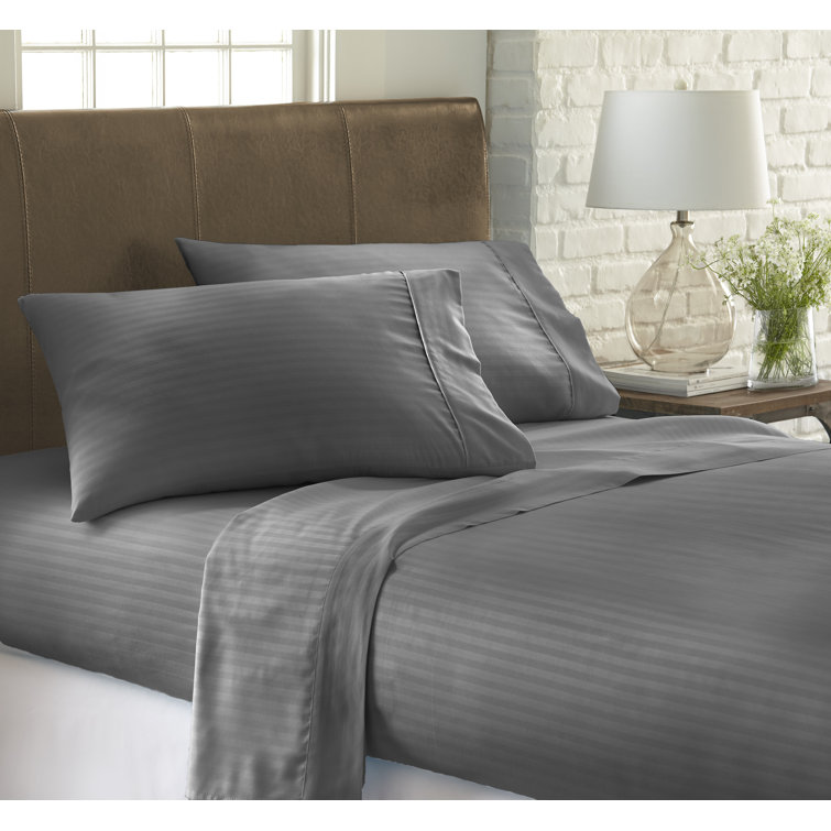 Gray Twin Striped Cotton Microfiber Kids Sheet Set