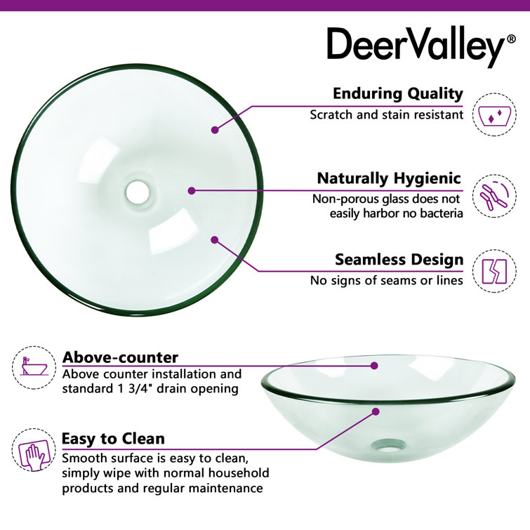 Crystal Clear Glass Circular Vessel Bathroom Sink