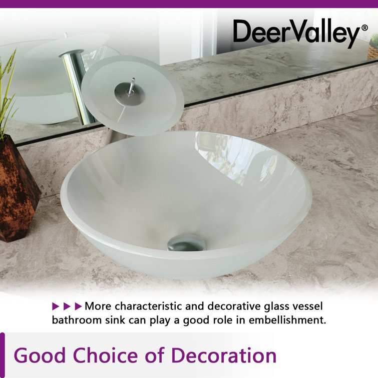 Frosted White Glass Circular Vessel Bathroom Sink