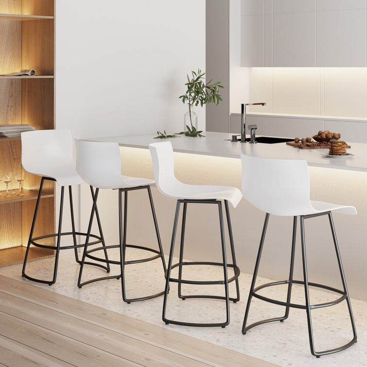 White Acrylic Swivel Bar Stools with Steel Frame, Set of 4