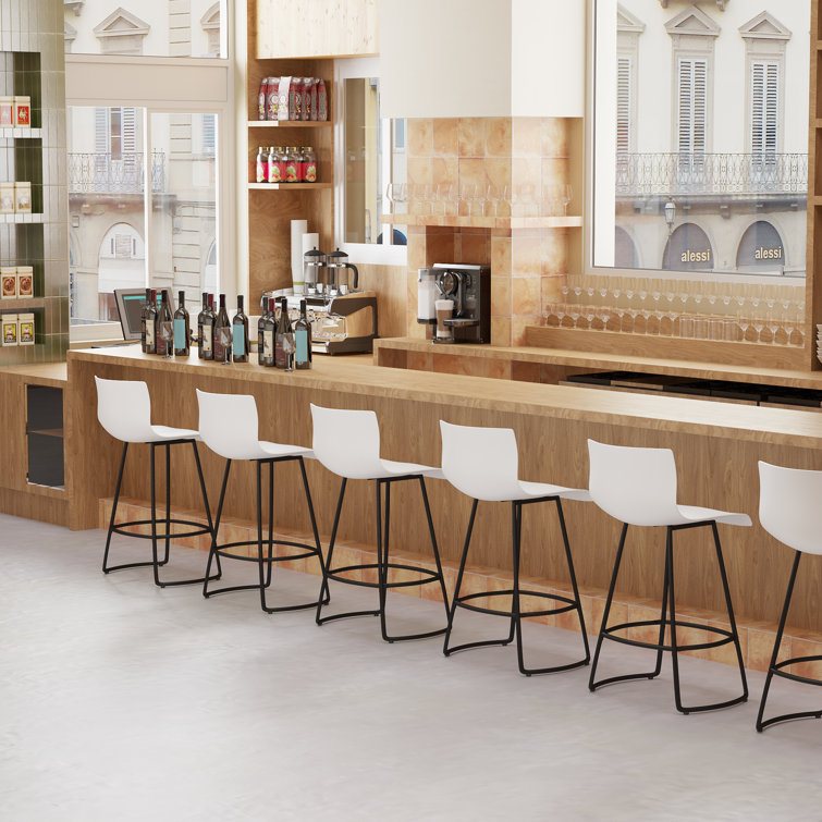 White Acrylic Swivel Bar Stools with Steel Frame, Set of 4