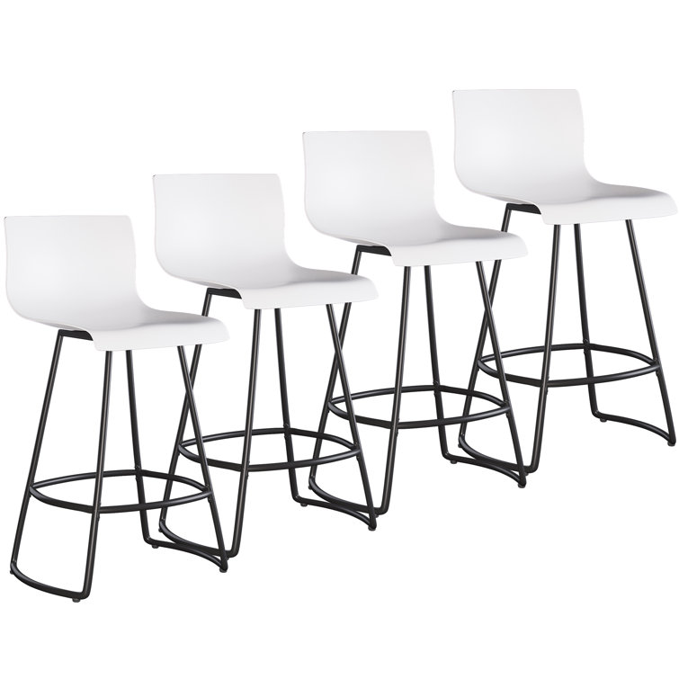 White Acrylic Swivel Bar Stools with Steel Frame, Set of 4