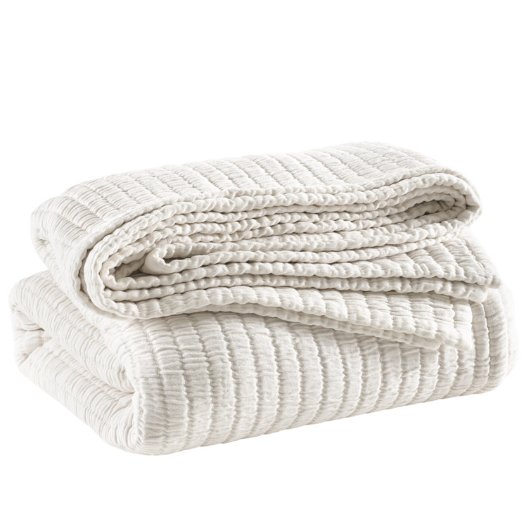 Ivory Ribbed Weave Twin Coverlet