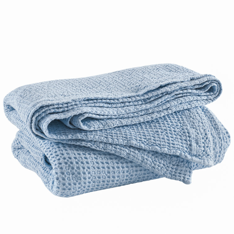 Sky Blue Cotton Waffle Weave Queen Coverlet