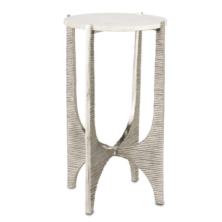 Antique Nickel and White Marble Round Accent Table