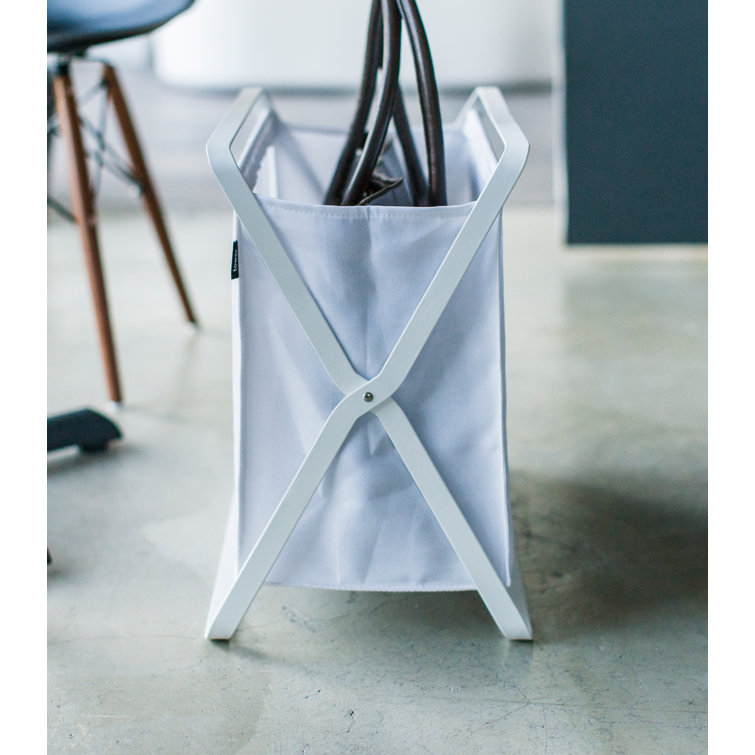 Compact White Steel Collapsible Frame Laundry Hamper