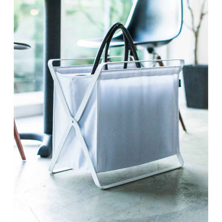Compact White Steel Collapsible Frame Laundry Hamper