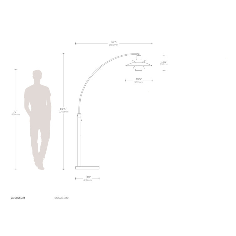 Gunmetal Graytone Aluminum Arc Floor Lamp with Dimmer Switch
