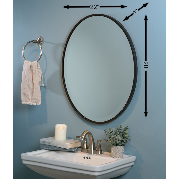Mocha Oval Wood Wall Mirror with Silver Accents
