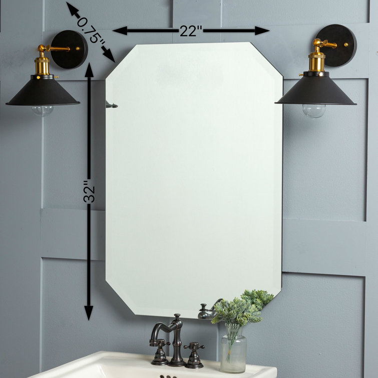 Rectangular Frameless Beveled Glass Wall Mirror