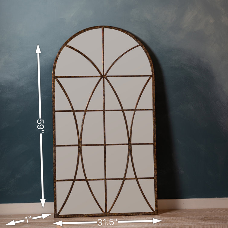 Elegant Arched Top Aged Gold Wall Mirror with Intricate Overlay