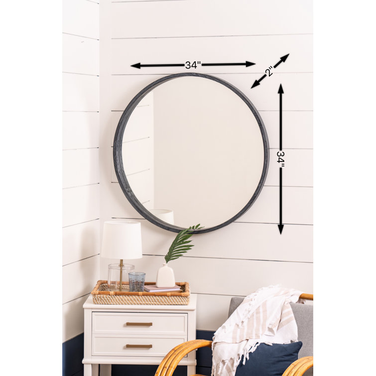 Aged Gray Round Wood Wall Mirror
