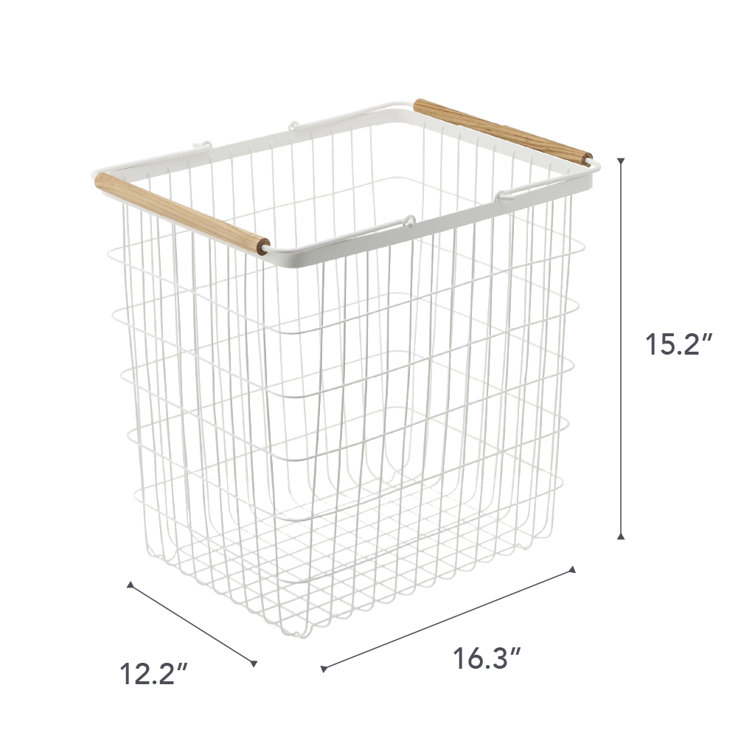 Scandinavian White Steel Collapsible Hamper with Ash Wood Handles and Wheels